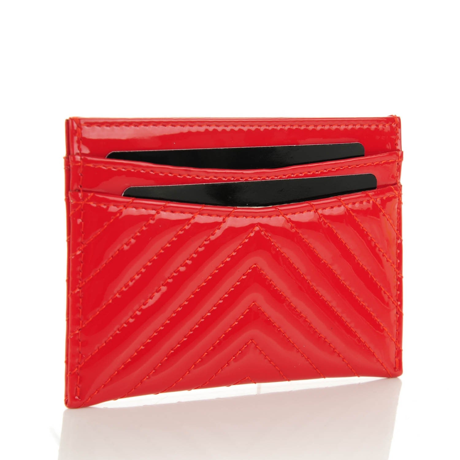 Chanel Patent Quilted Chevron Card Holder Red 3 of 8