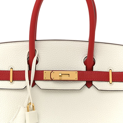 Hermes Taurillon Clemence Horseshoe Birkin 30 White Rouge Casaque 8 of 12