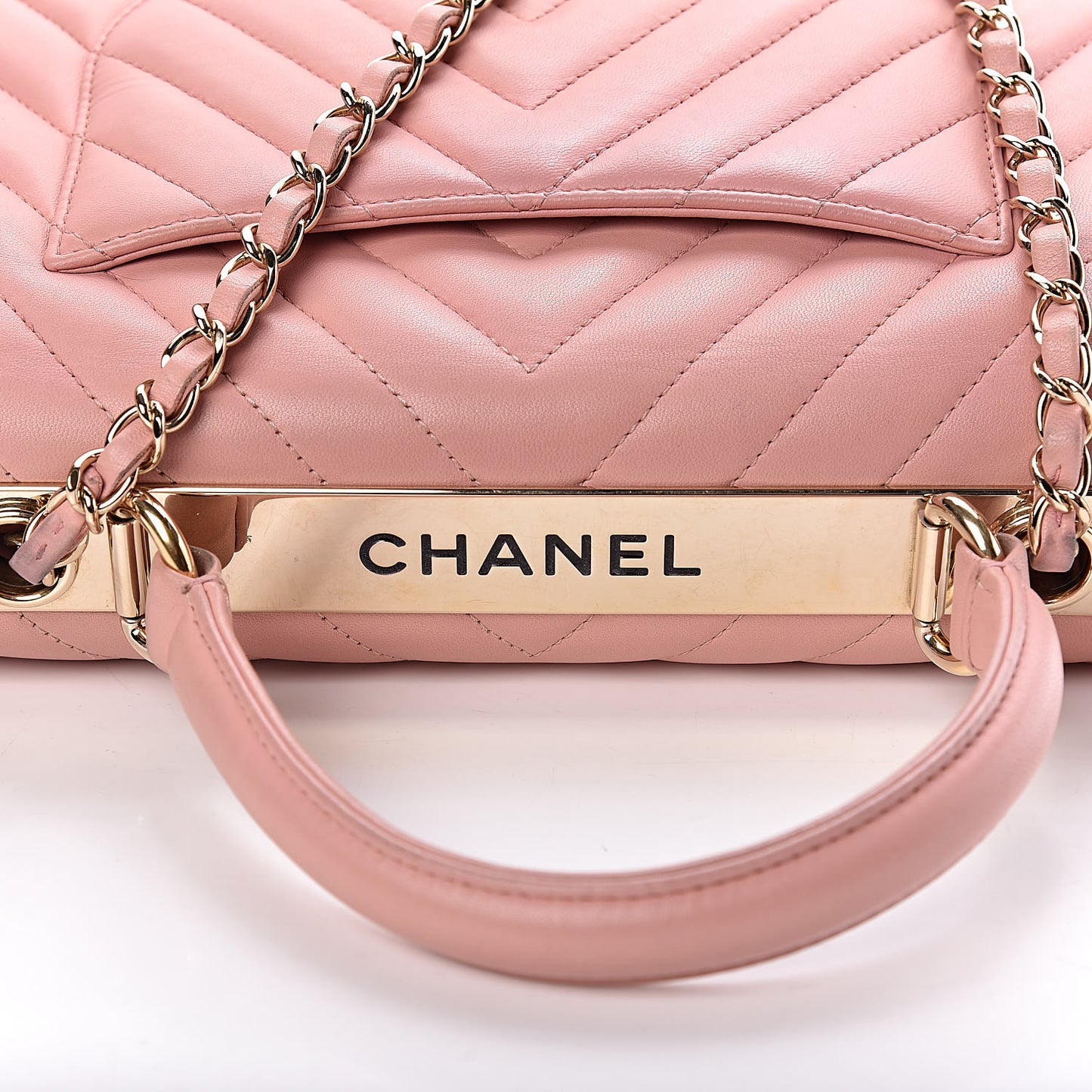 Lambskin Chevron Quilted Small Trendy CC Dual Handle Flap Bag Pink
