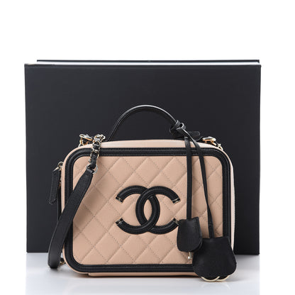 Chanel Caviar Quilted Medium CC Filigree Vanity Case Beige Black 11 of 11