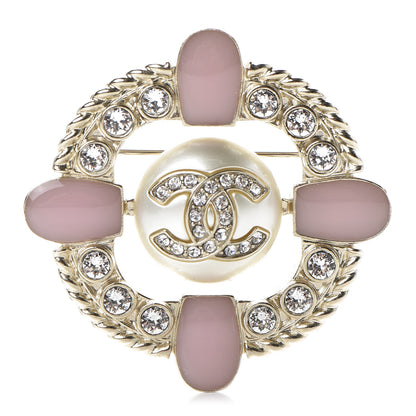 Chanel Pearl Crystal CC Brooch Gold 1 of 5