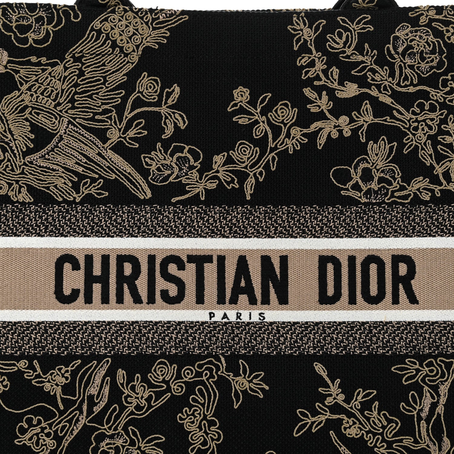 Christian Dior Canvas Embroidered Large Ornamental Cornely Book Tote Black Beige 8 of 14