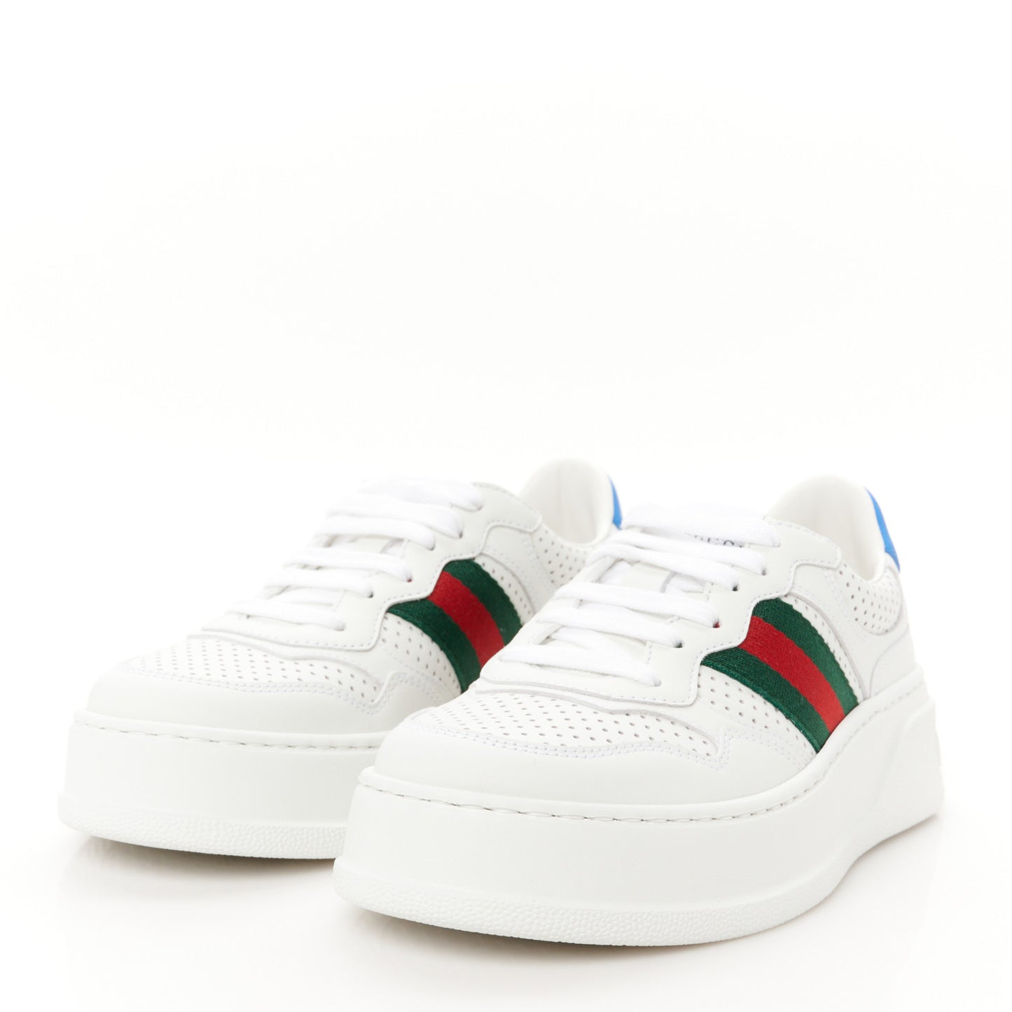 Calfskin Web Perforated Womens Platform 55mm Sneakers 36.5 White Bright Splash