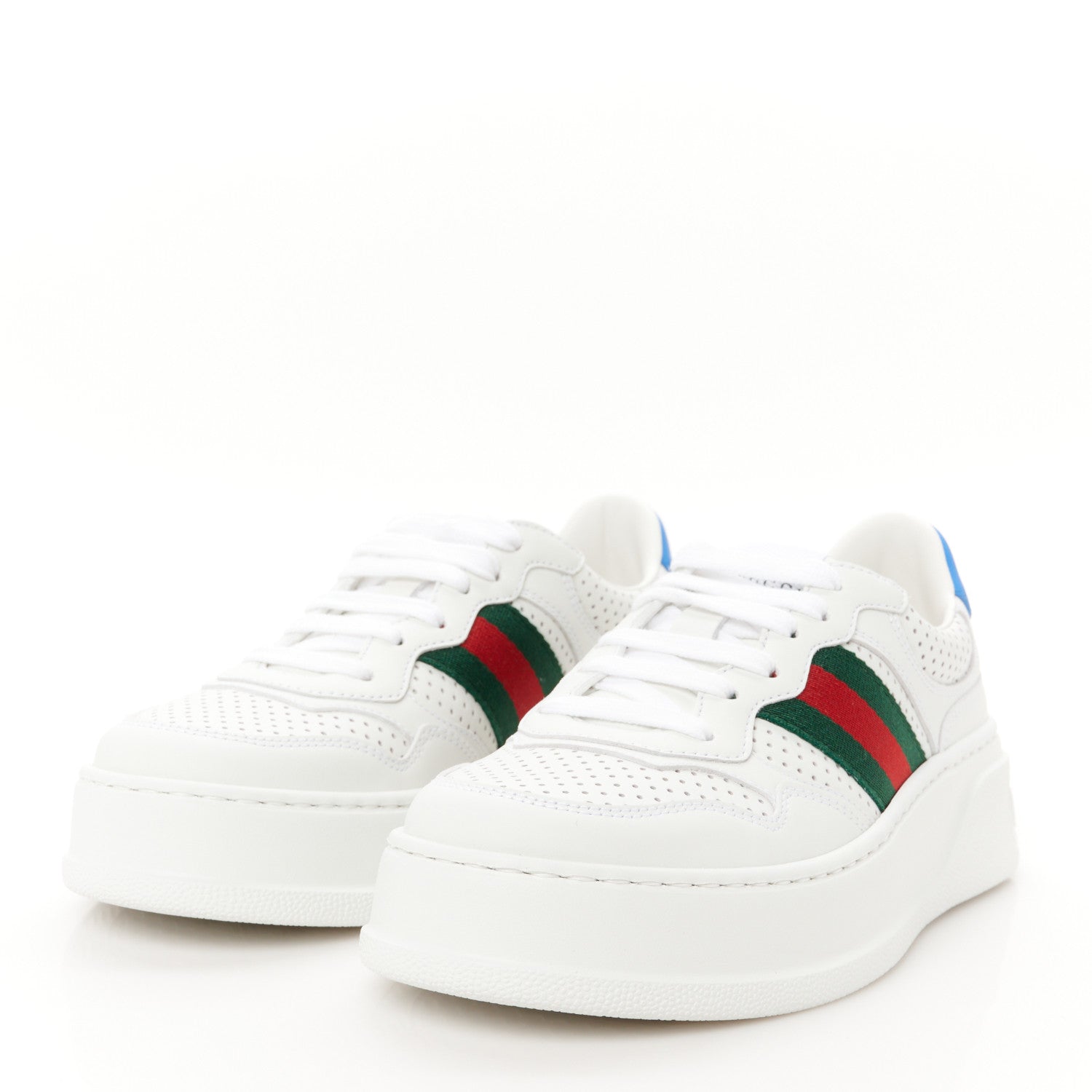Gucci Calfskin Web Perforated Womens Platform 55mm Sneakers 36.5 White Bright Splash 4 of 11