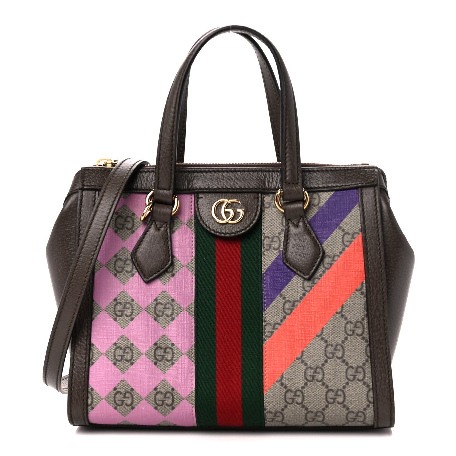 Gucci GG Supreme Monogram Equestrian Web Small Ophidia Tote Bag Beige Multicolor New Acero 1 of 11