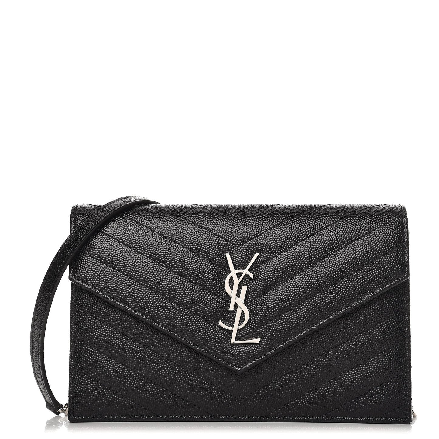 Grain De Poudre Matelasse Chevron Monogram Envelope Chain Wallet Black