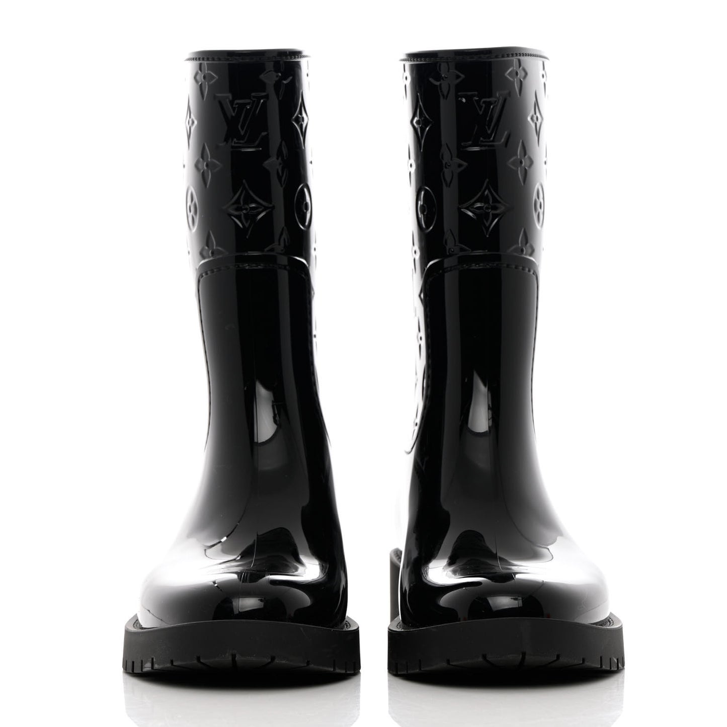 Rubber Embossed Monogram Splash Rain Short Boots 37 Black