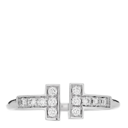 Tiffany 18K White Gold Diamond T Wire Ring 47 4.25 1 of 5