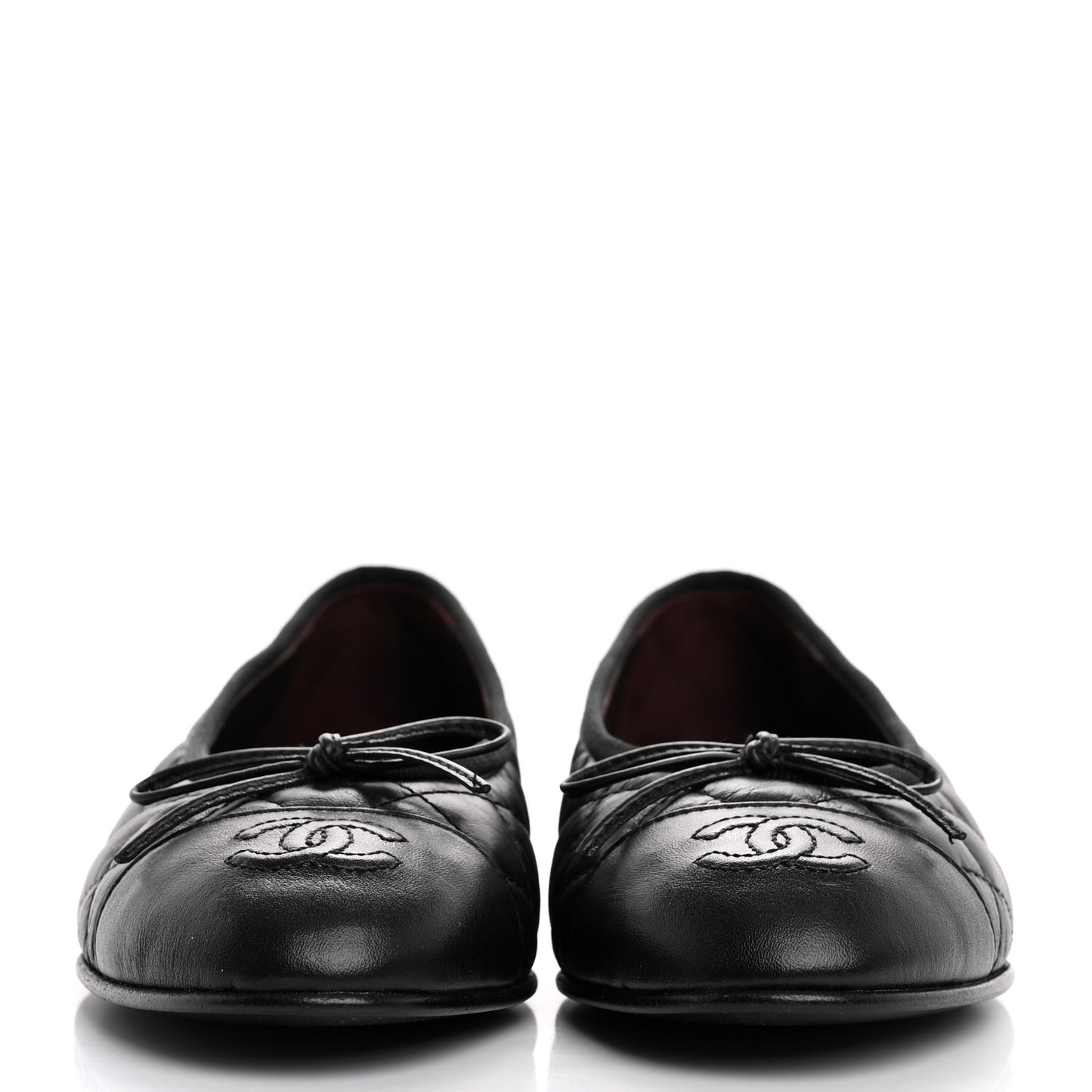 Aged Calfskin Quilted CC Cap Toe Ballerina Flats 36.5 Black
