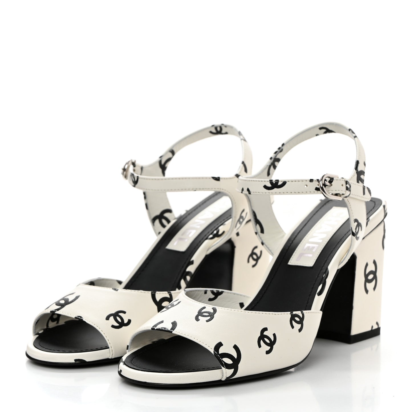 Printed Lambskin Coco Beach Sandals 38 White Black