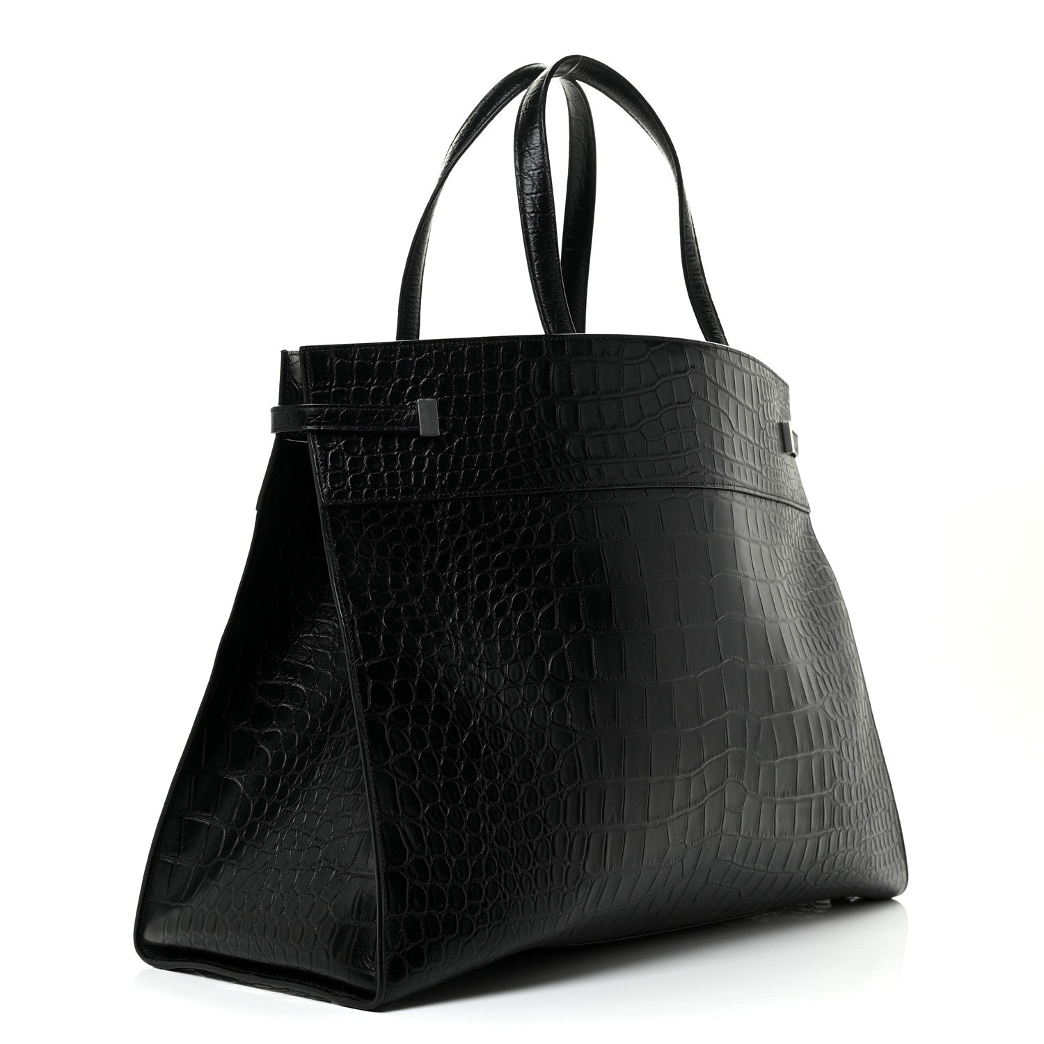 Saint Laurent Calfskin Crocodile Embossed Large Manhattan Shopper Tote Black 3 of 9