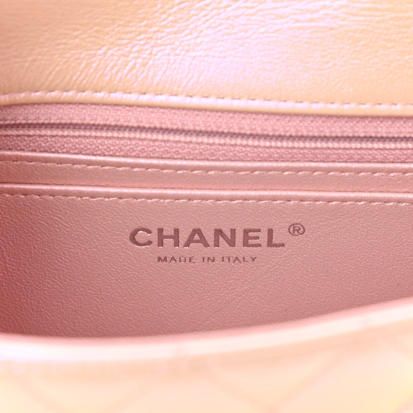 Iridescent Calfskin Quilted Mini Rectangular Flap Pink