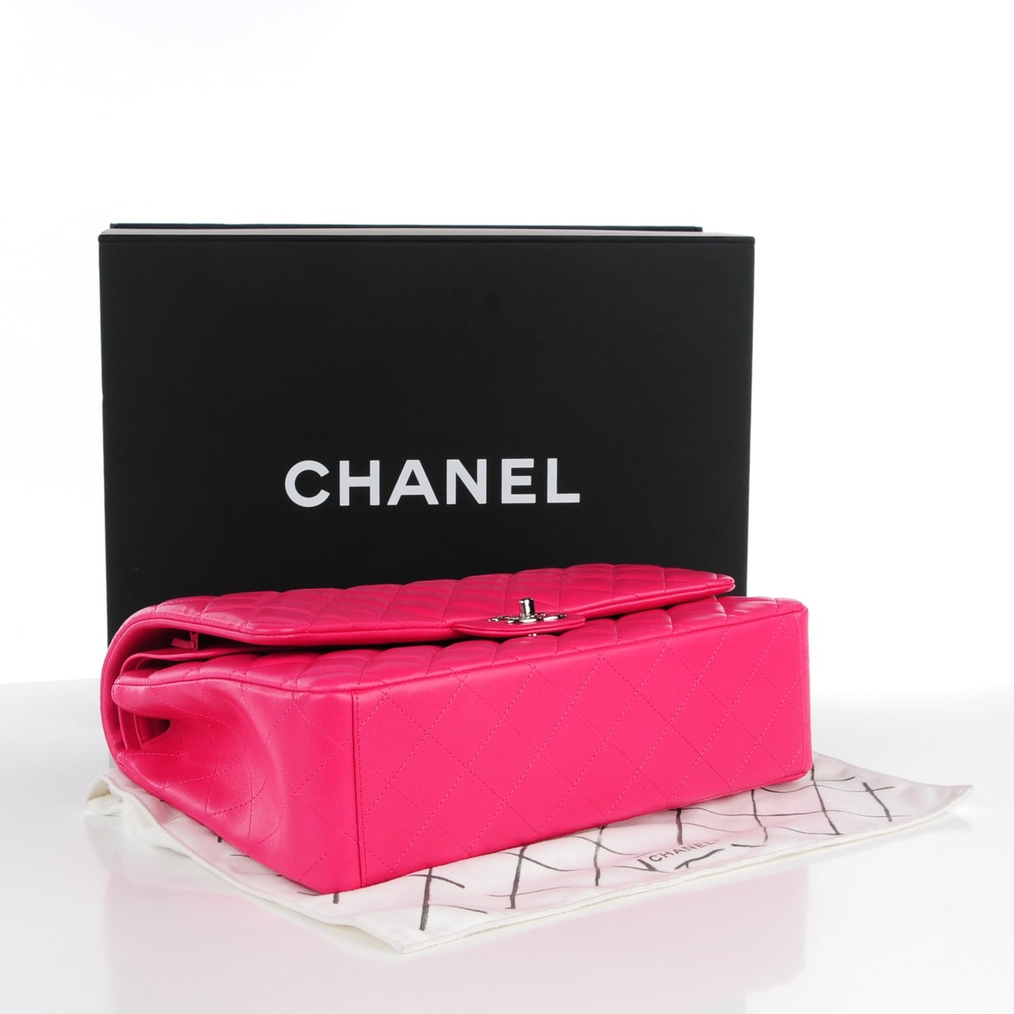 Lambskin Quilted Maxi Double Flap Fuchsia