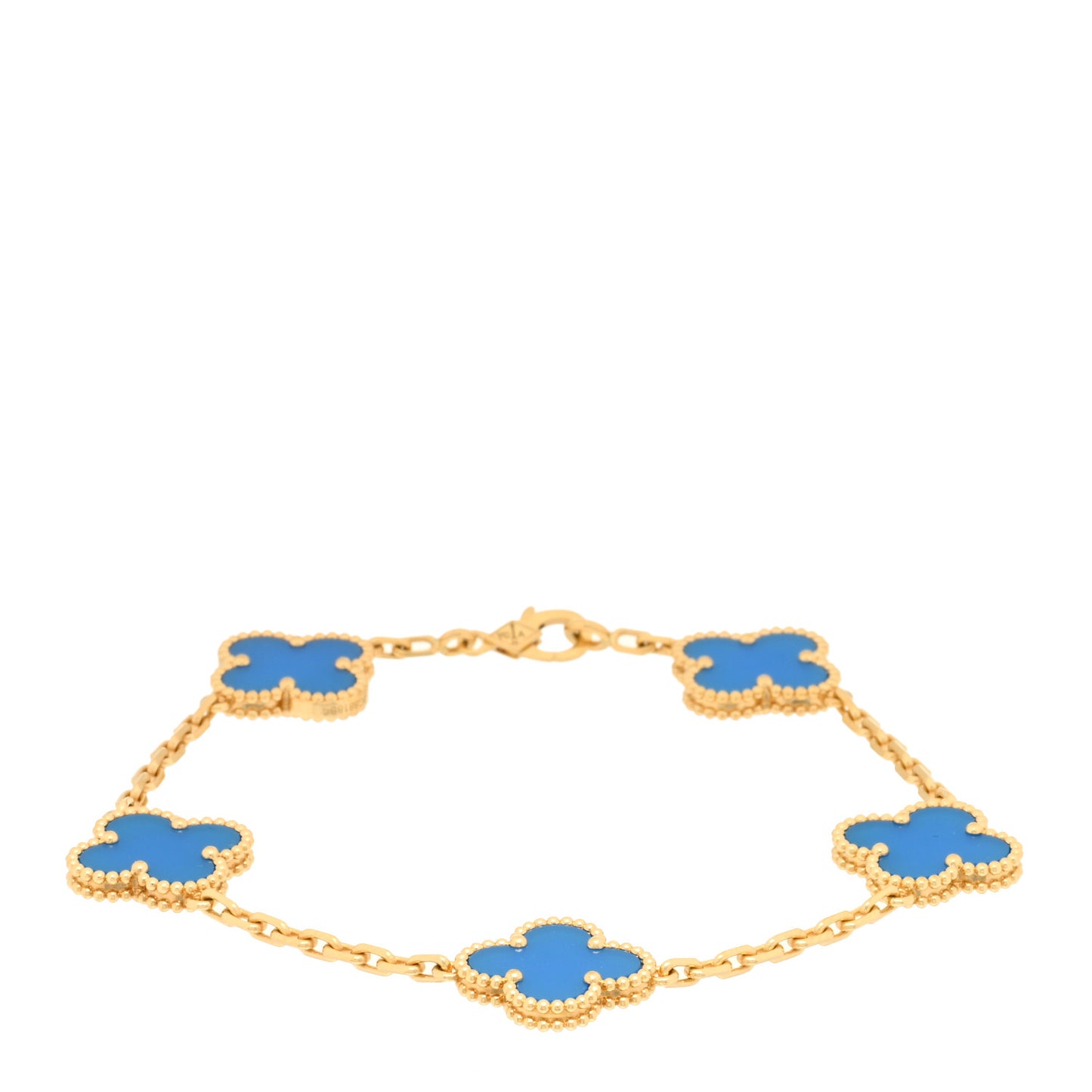 18K Yellow Gold Blue Agate 5 Motifs Vintage Alhambra Bracelet