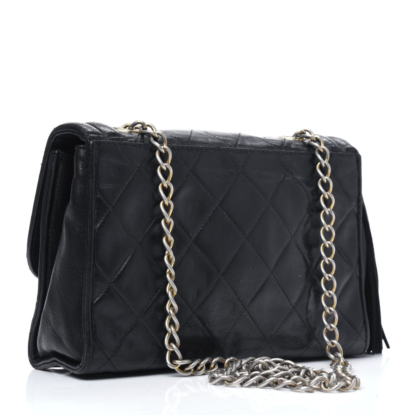 Lambskin Quilted Small Tassel Single Flap Black
