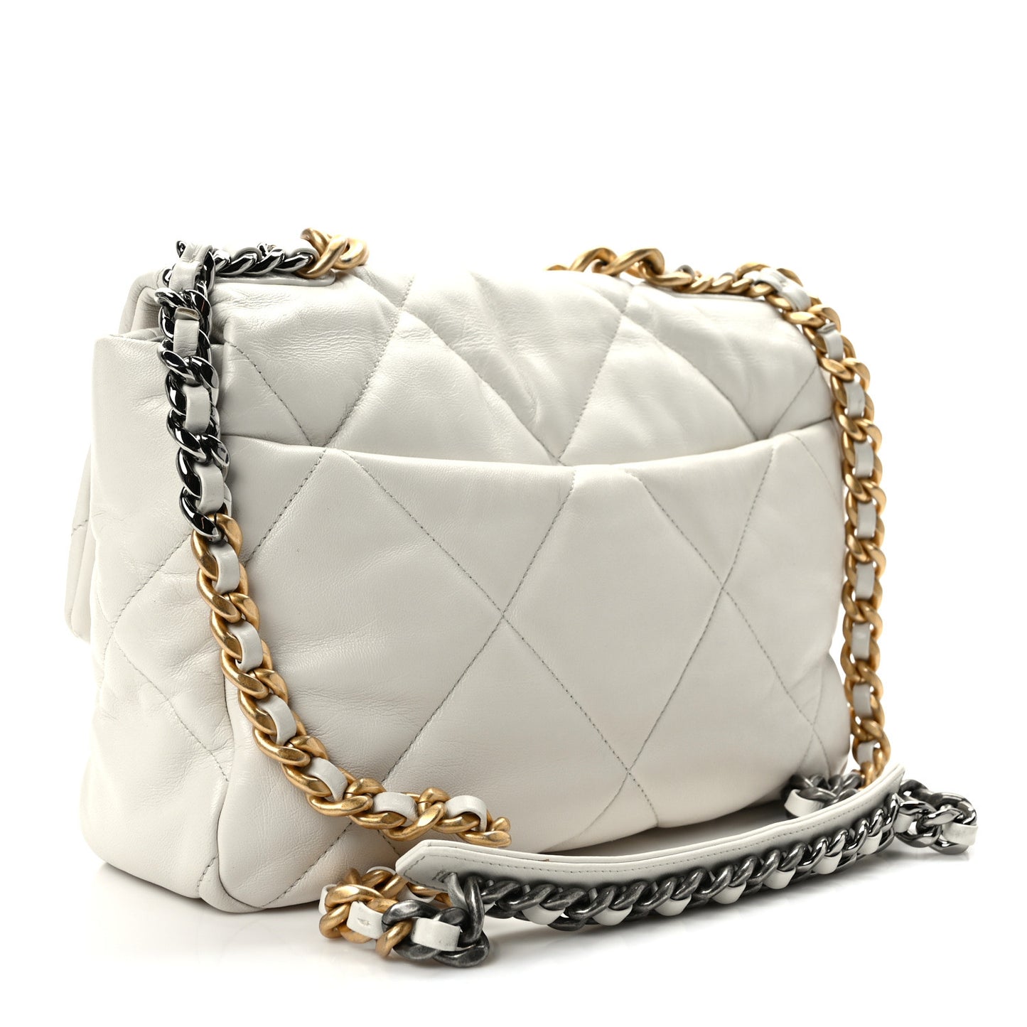 Lambskin Quilted Large Chanel 19 Flap White