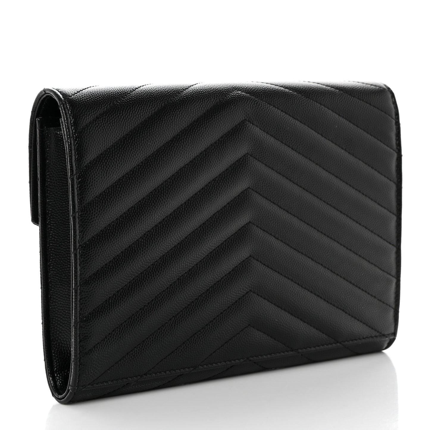 Grain De Poudre Matelasse Chevron Monogram Envelope Clutch Black