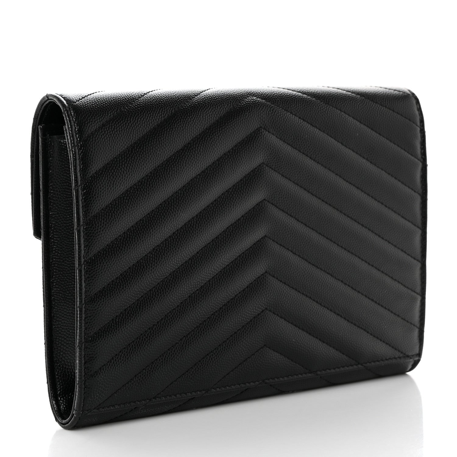Saint Laurent Grain De Poudre Matelasse Chevron Monogram Envelope Clutch Black 3 of 7
