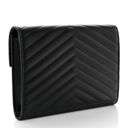 Saint Laurent Grain De Poudre Matelasse Chevron Monogram Envelope Clutch Black 3 of 7