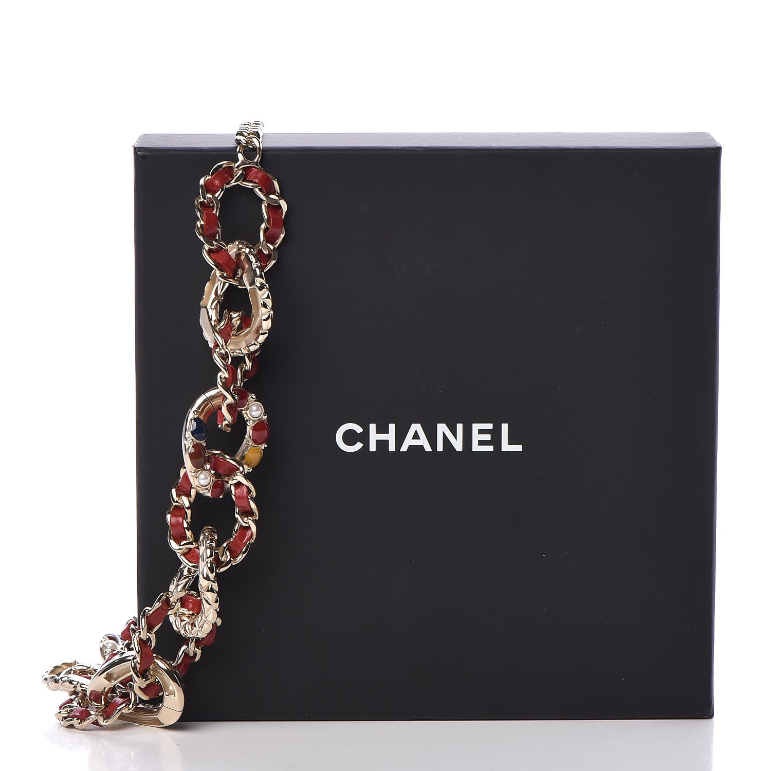 Chanel Lambskin Resin Chain Link Choker Necklace Gold Red 5 of 5