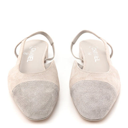 Chanel Suede Cap Toe CC Coco Slingback Pumps 37 Light Grey 2 of 9