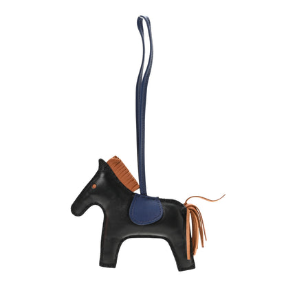 Hermes Milo Lambskin Grigri Rodeo Horse Bag Charm MM Black Bleu Saphir Gold 1 of 4