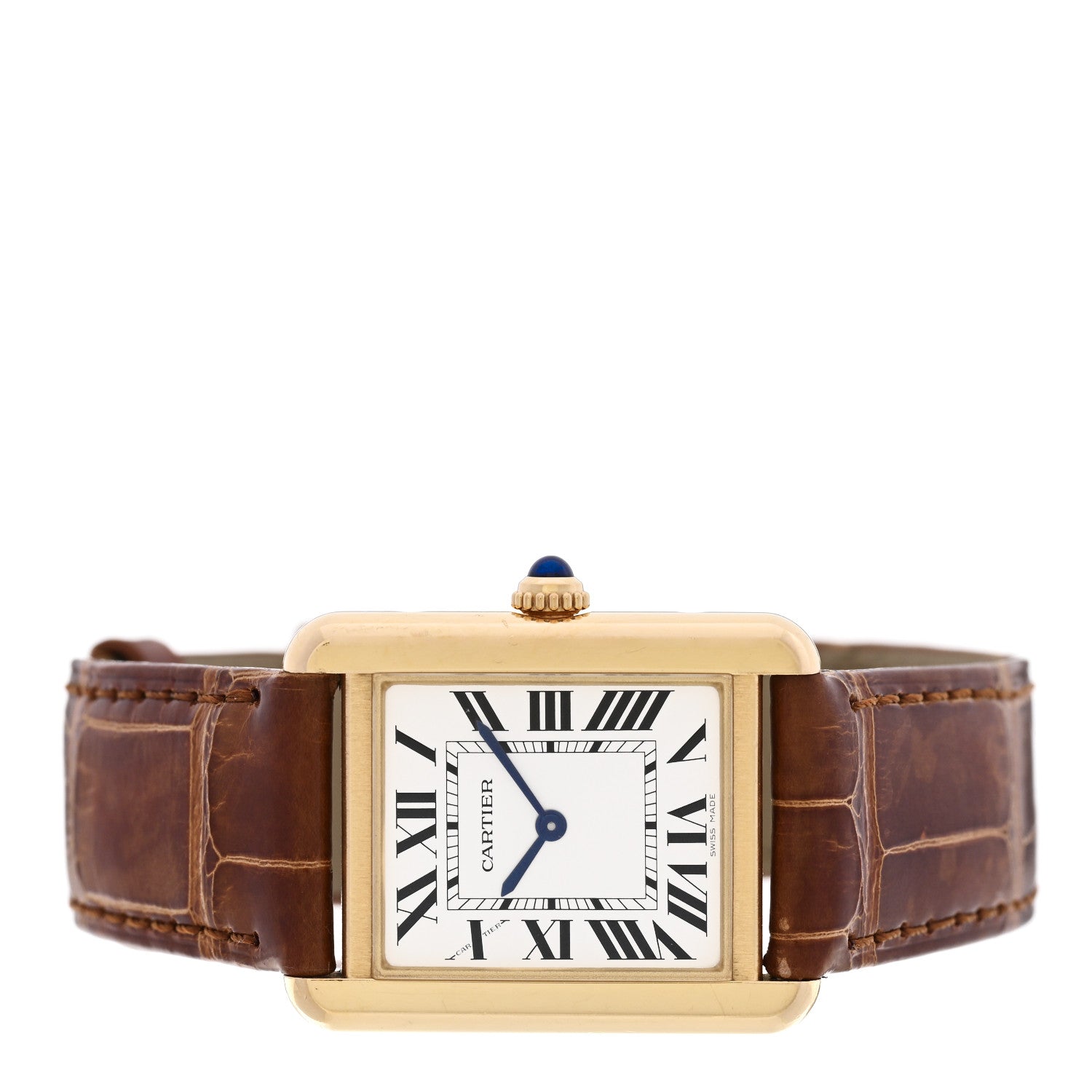 Cartier Stainless Steel 18K Yellow Gold Alligator 24mm Tank Solo Quartz Watch Brown 2 of 6
