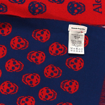 Alexander McQueen Wool Reversible Upside Down Skull Scarf Blue Red 3 of 3