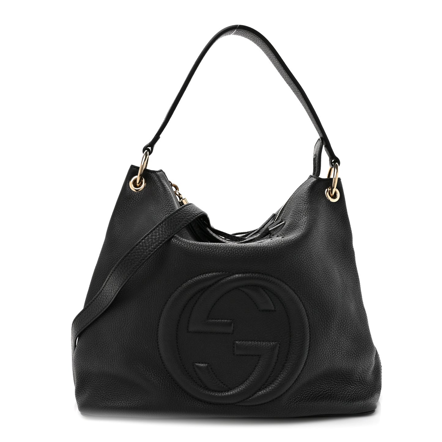 Pebbled Calfskin Large Soho Hobo Black