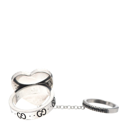 Gucci Sterling Silver Black Spinel 25 Heart Double Ring 54 6.75 3 of 6
