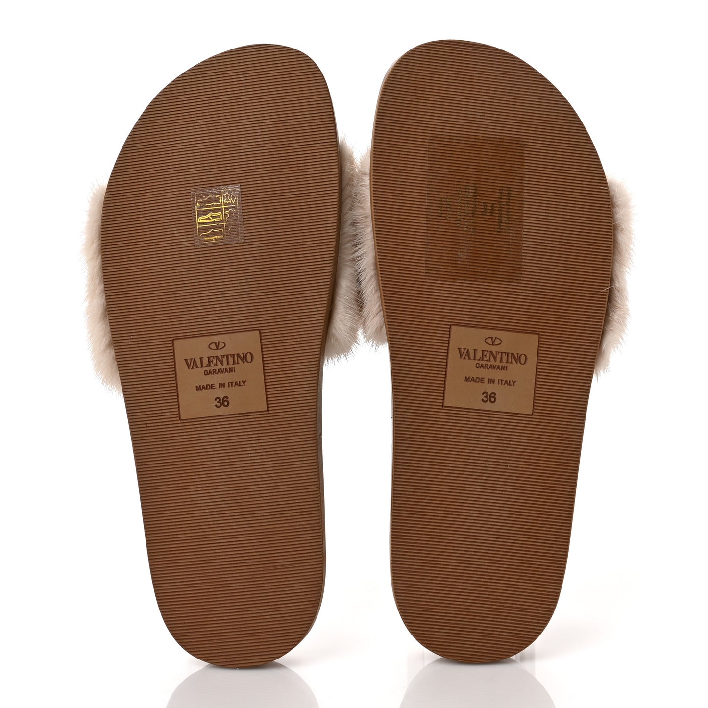 Mink Fur Rockstud Slide Sandals 36 Vapeur