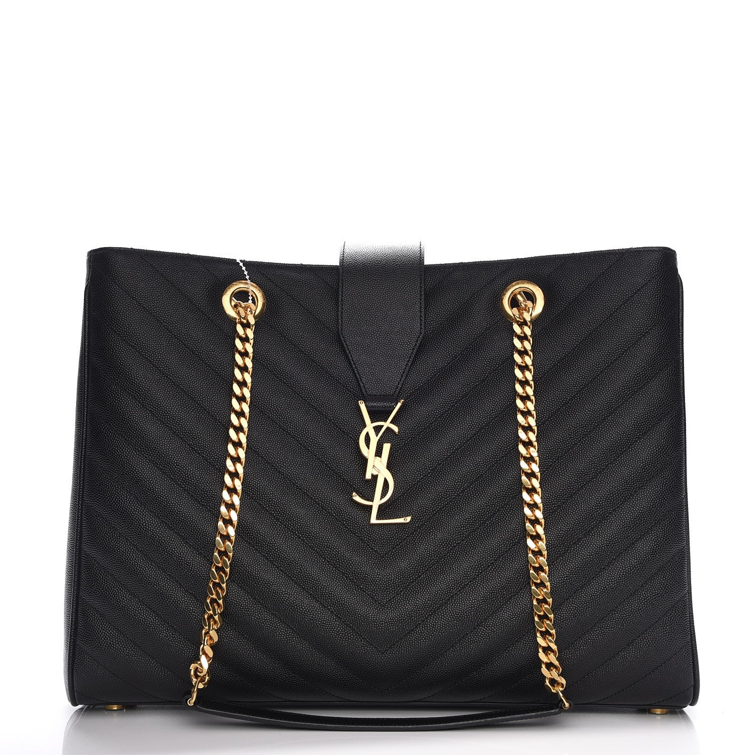 Saint Laurent Grain De Poudre Matelasse Chevron Monogram Shopping Bag Black 1 of 8