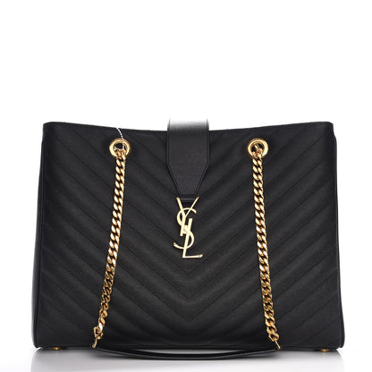 Saint Laurent Grain De Poudre Matelasse Chevron Monogram Shopping Bag Black 1 of 8