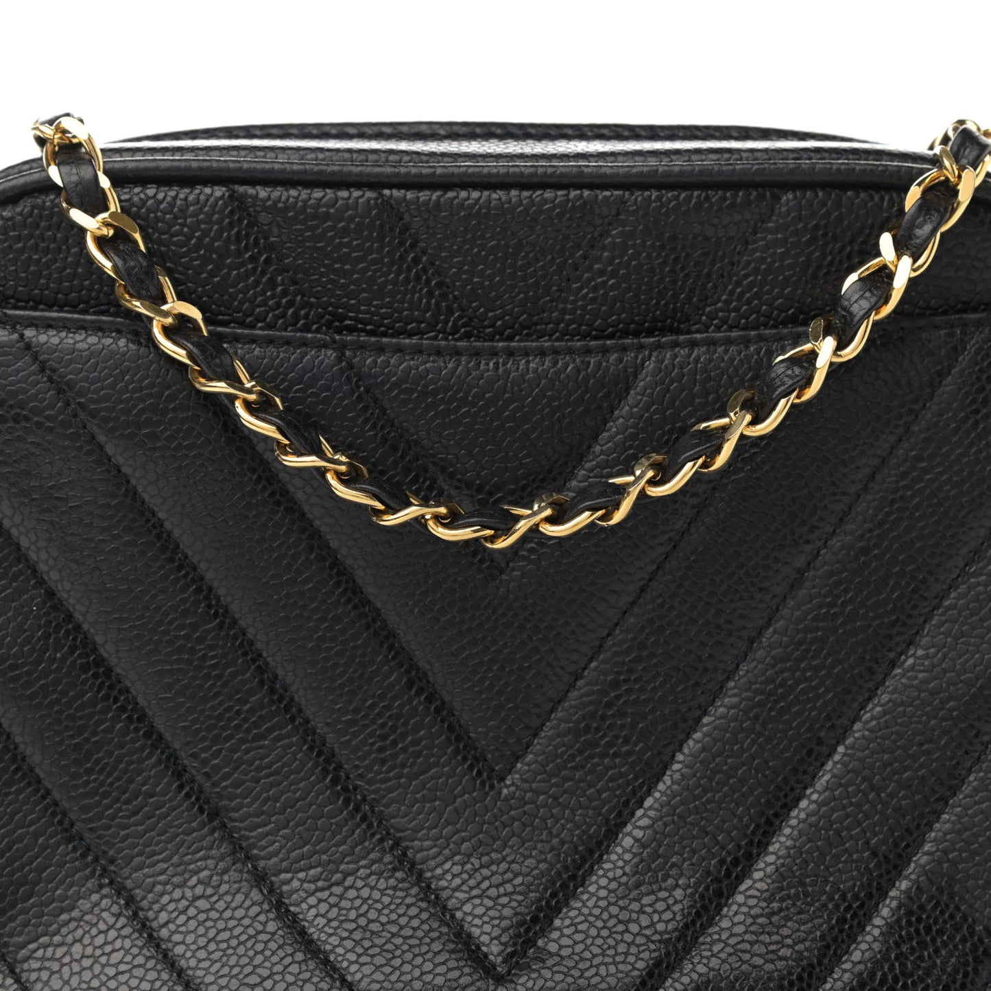 Caviar Chevron Quilted Camera Case Black