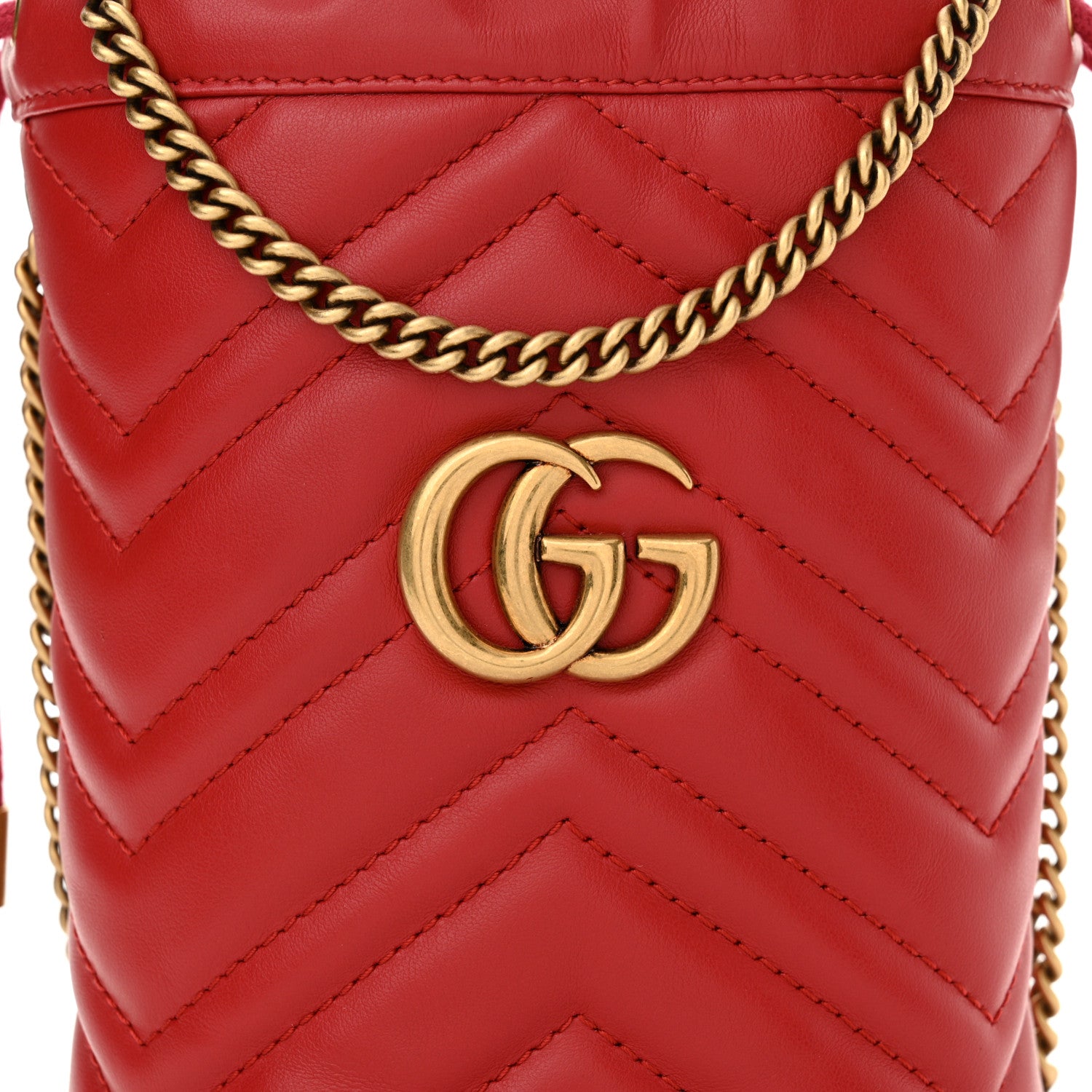 Gucci Calfskin Matelasse Mini GG Marmont 2.0 Bucket Bag Hibiscus Red 8 of 10