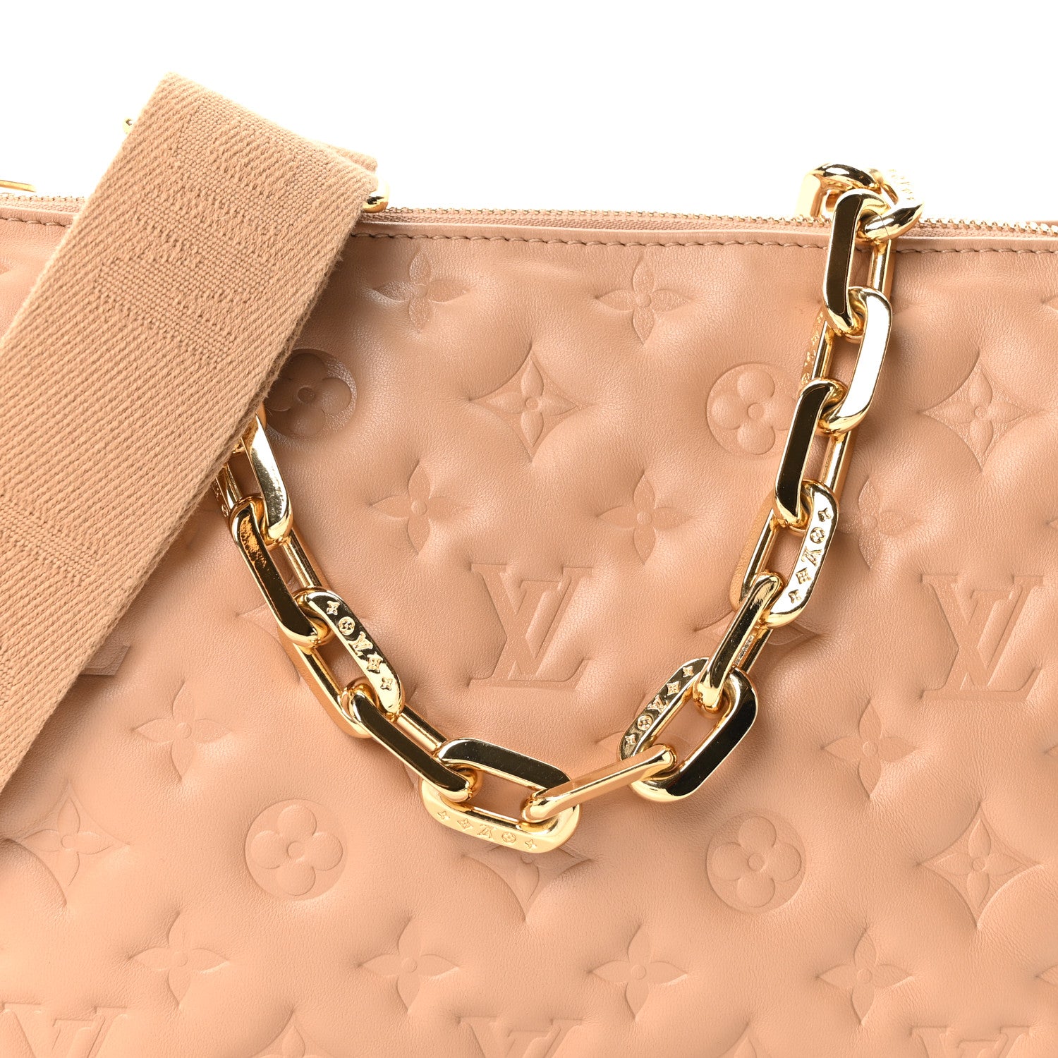 Louis Vuitton Lambskin Embossed Monogram Coussin PM Camel 7 of 9