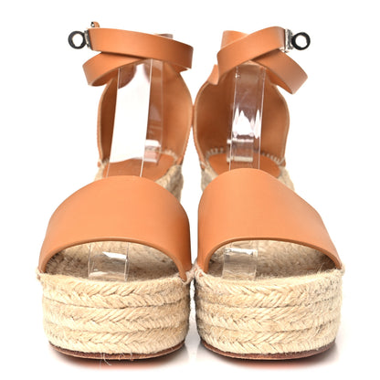 Hermes Calfskin Tipoli Espadrille Wedge Sandals 37 Gold 3 of 8