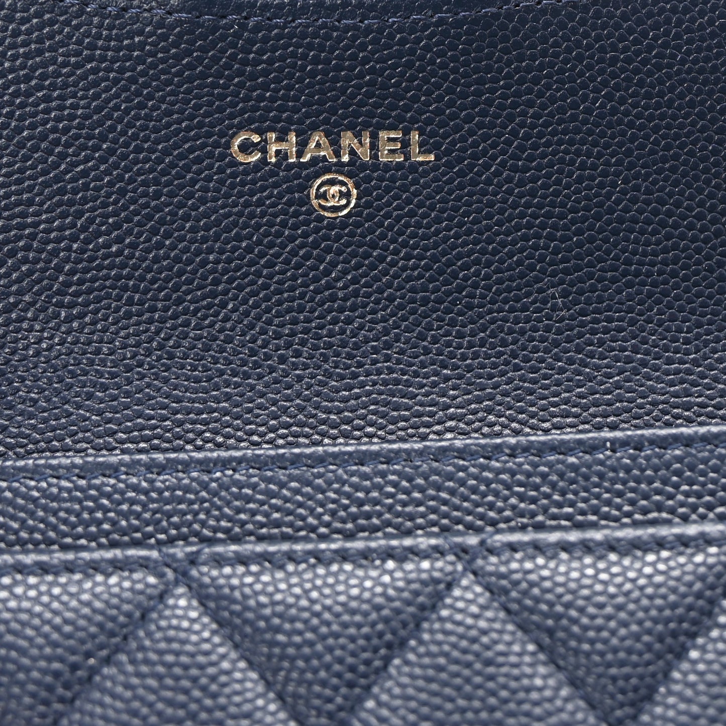 Caviar Quilted Flap Card Holder Wallet Navy Blue