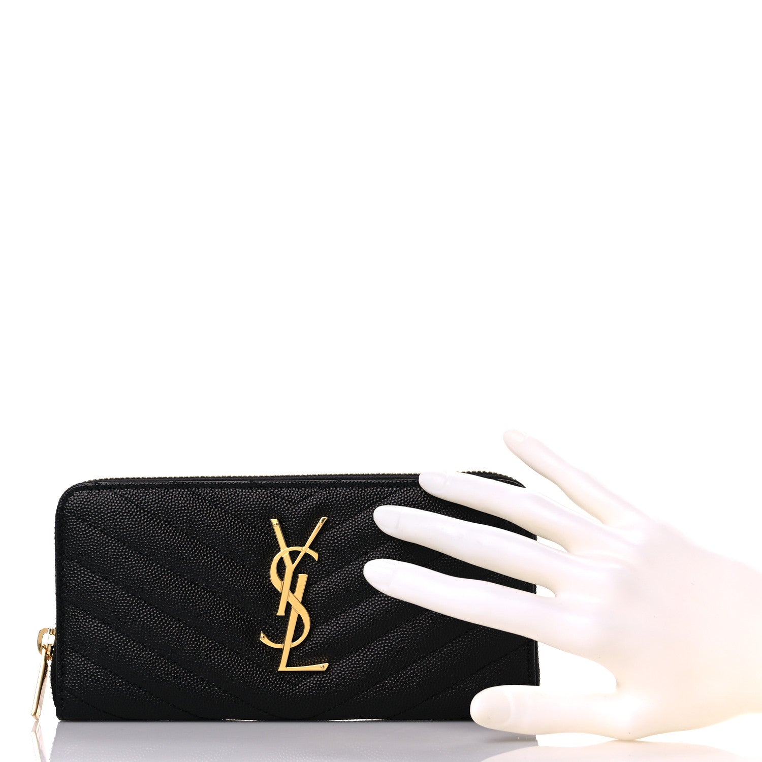 Saint Laurent Grain De Poudre Matelasse Chevron Monogram Zip Around Wallet Black 2 of 7