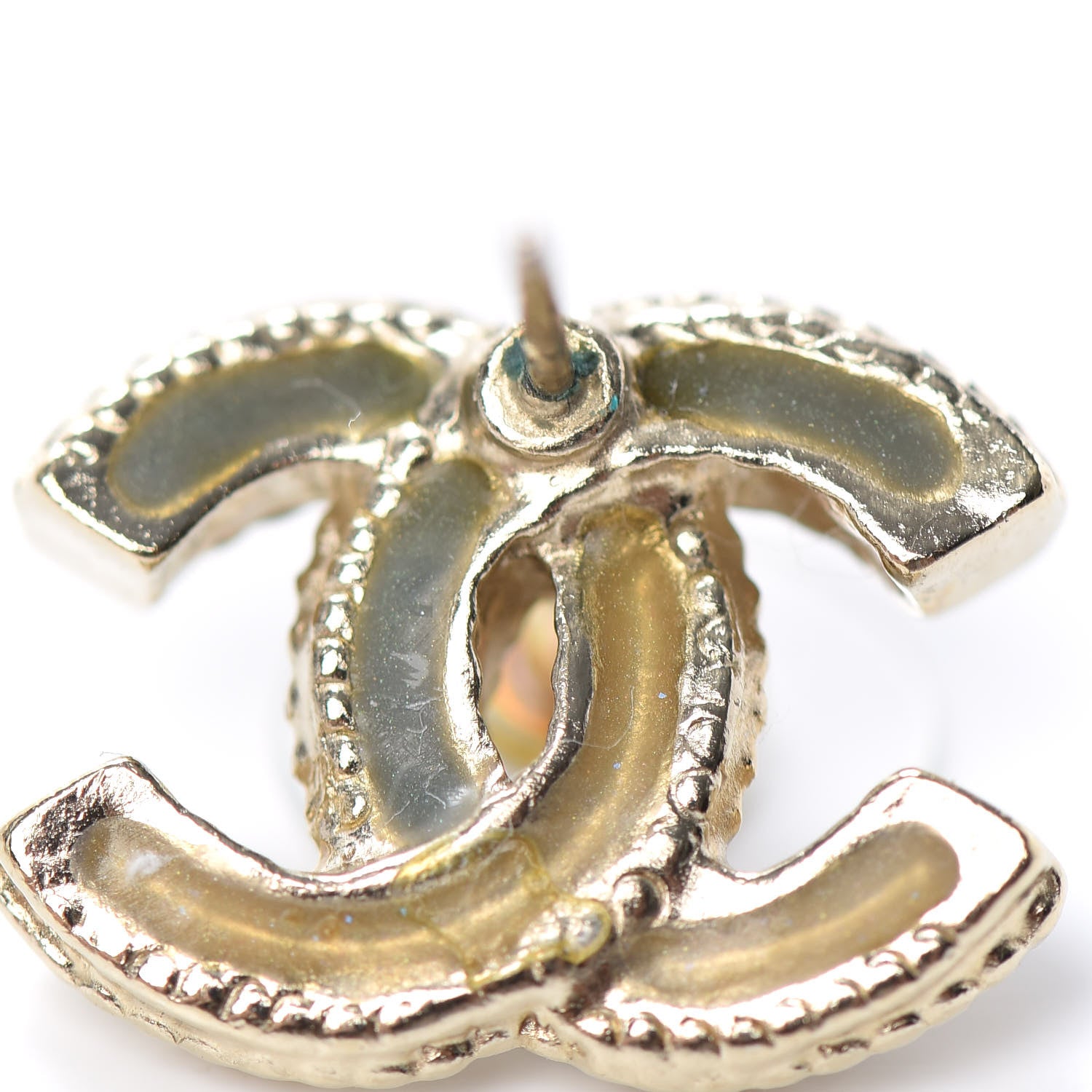Chanel Glitter Enamel CC Earrings Grey Gold 5 of 5