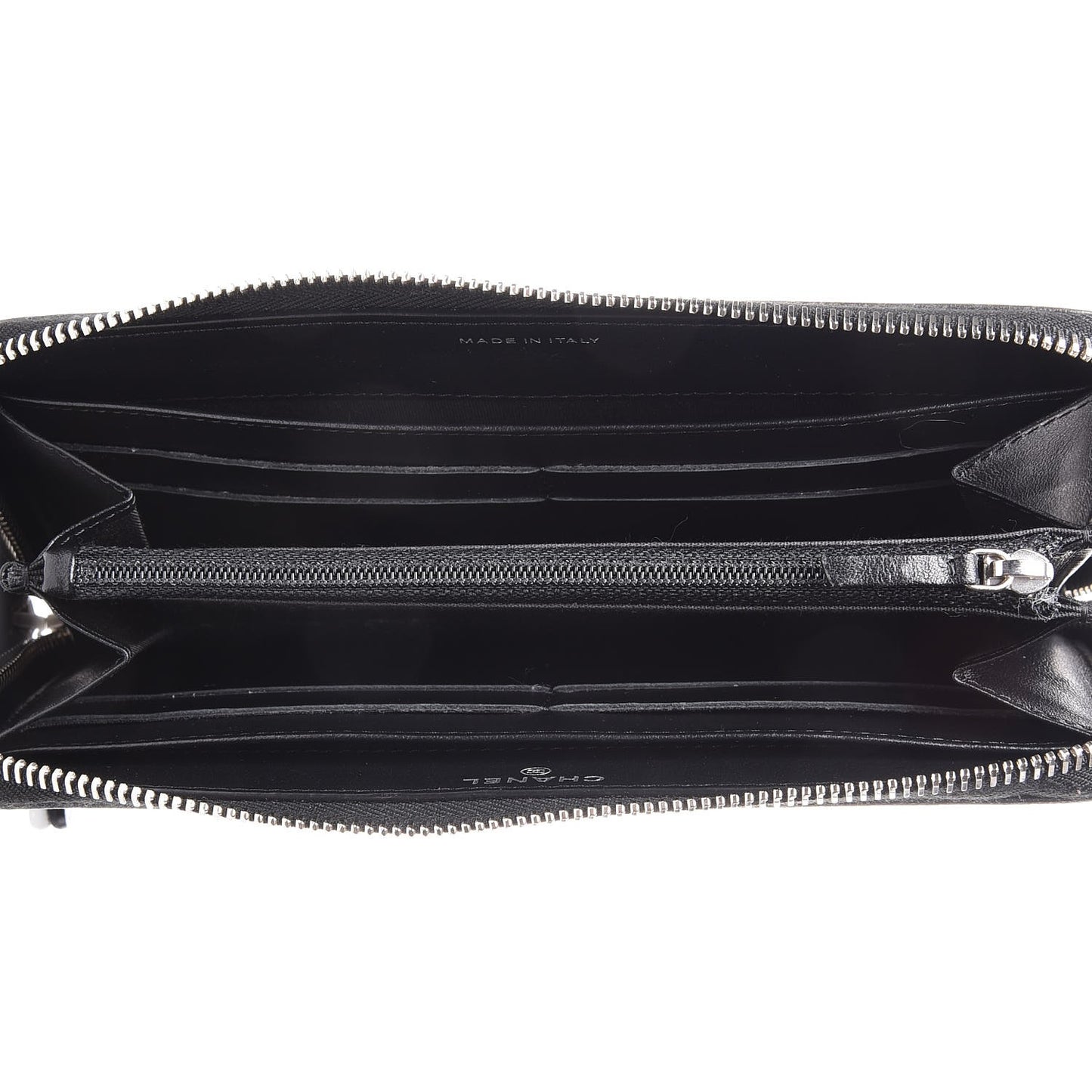 Lambskin Camellia Embossed Large Zip Around Gusset Wallet Black