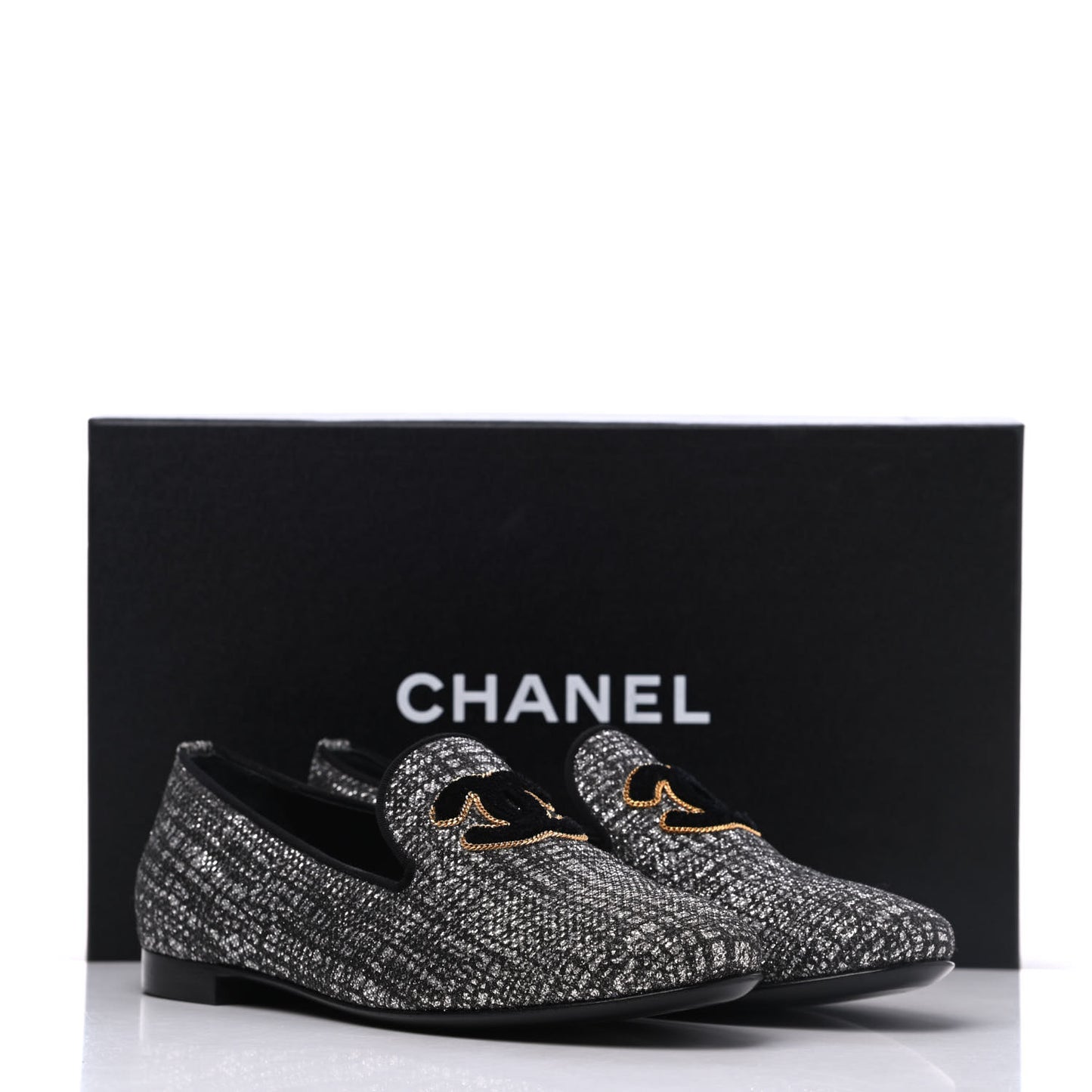 Fantasy Tweed CC Mocassin Loafers 35 Silver