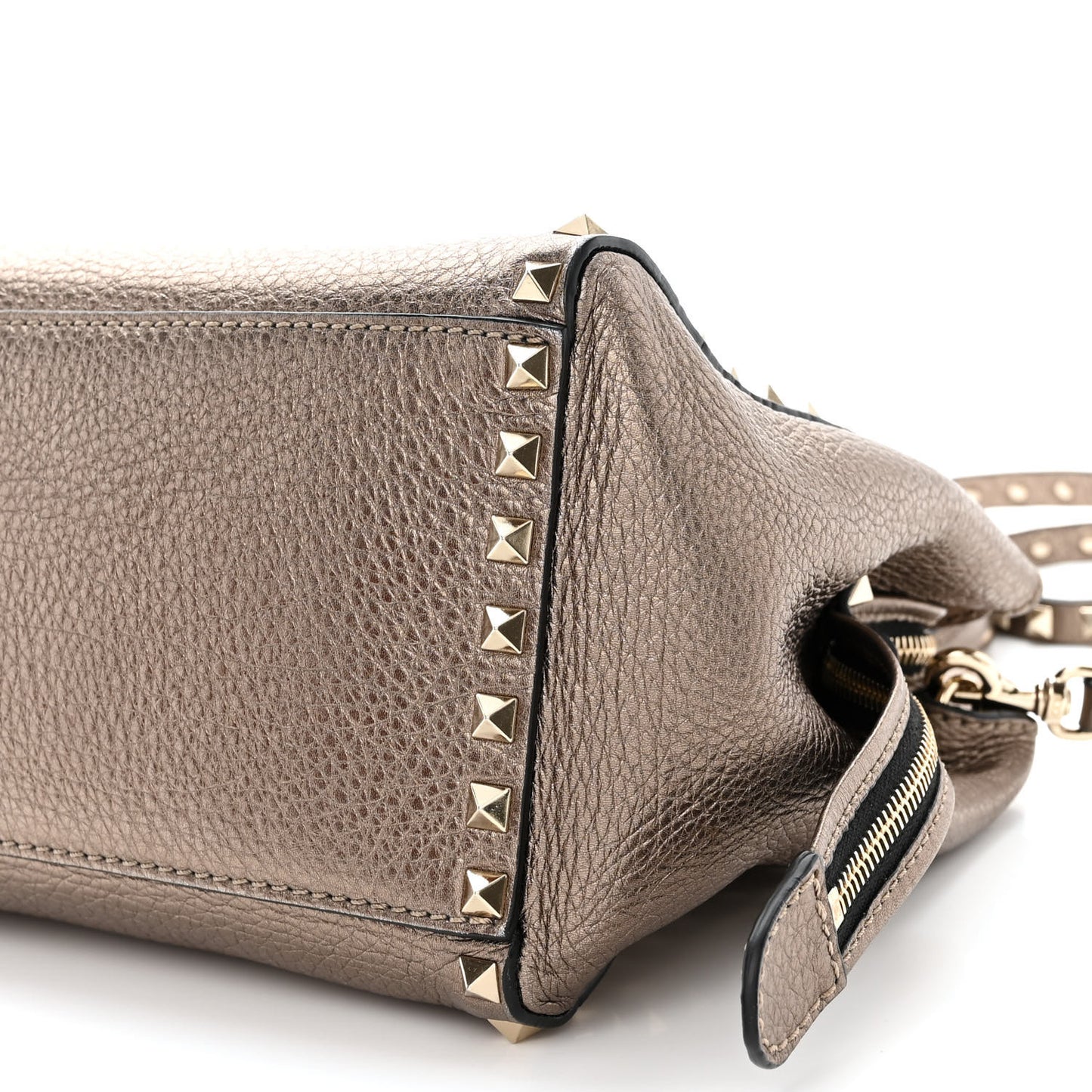 Metallic Grained Calfskin Rockstud Double Handle Tote Sasso