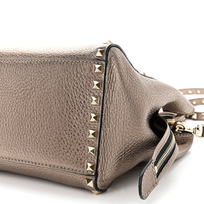 Valentino Garavani Metallic Grained Calfskin Rockstud Double Handle Tote Sasso 9 of 10