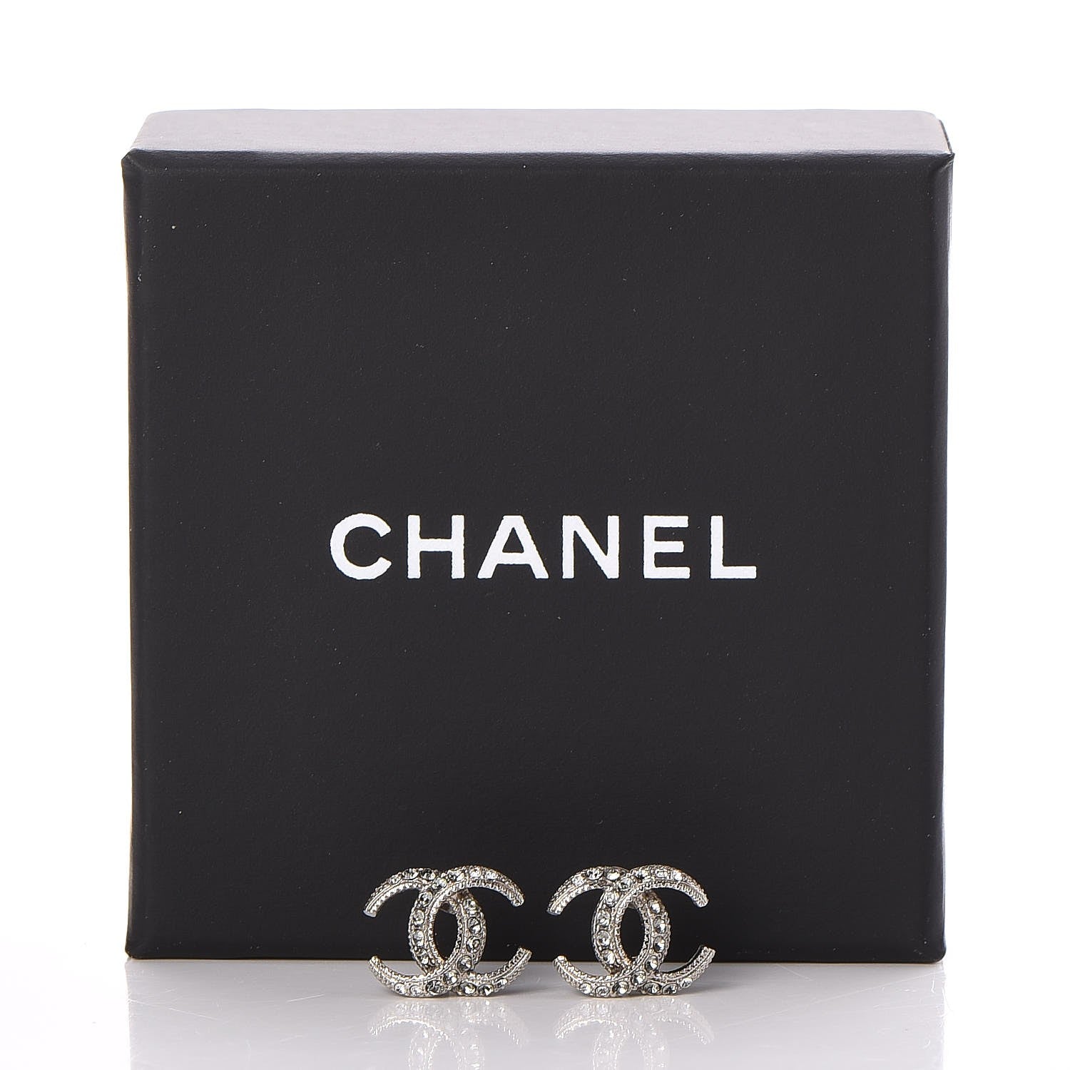 Chanel Crystal CC Moon Earrings Silver 5 of 5