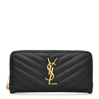 Saint Laurent Grain De Poudre Matelasse Chevron Monogram Zip Around Wallet Black 1 of 13