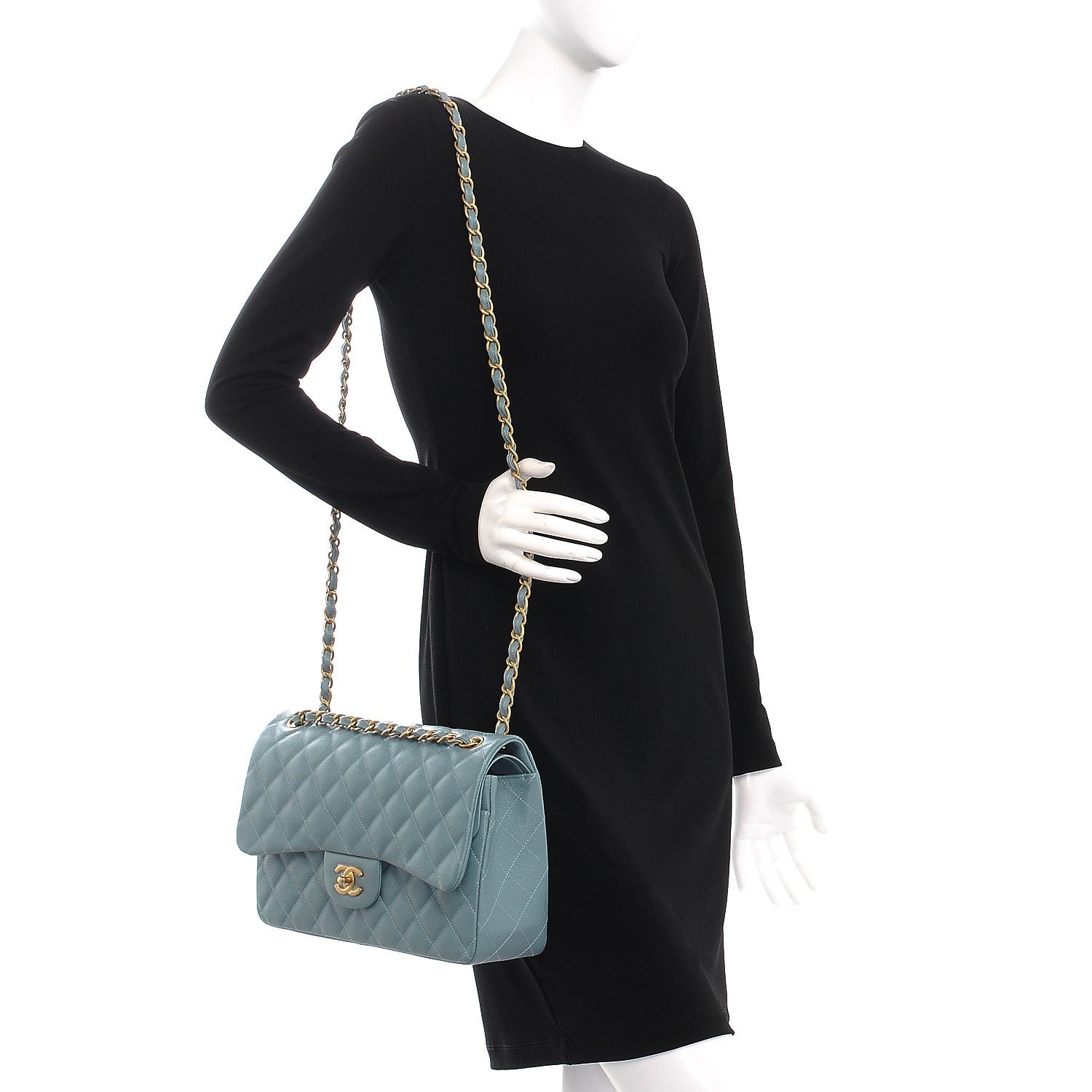 Chanel Caviar Quilted Jumbo Double Flap Light Blue 2 of 9