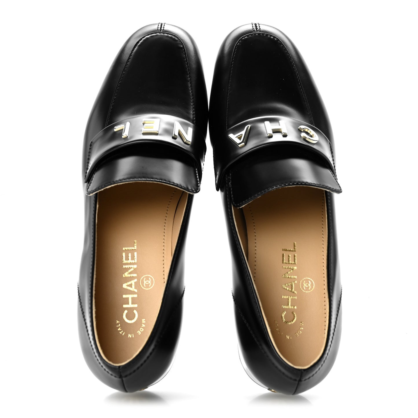 Shiny Calfskin Logo Loafers 39 Black