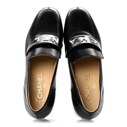 Chanel Shiny Calfskin Logo Loafers 39 Black 2 of 9