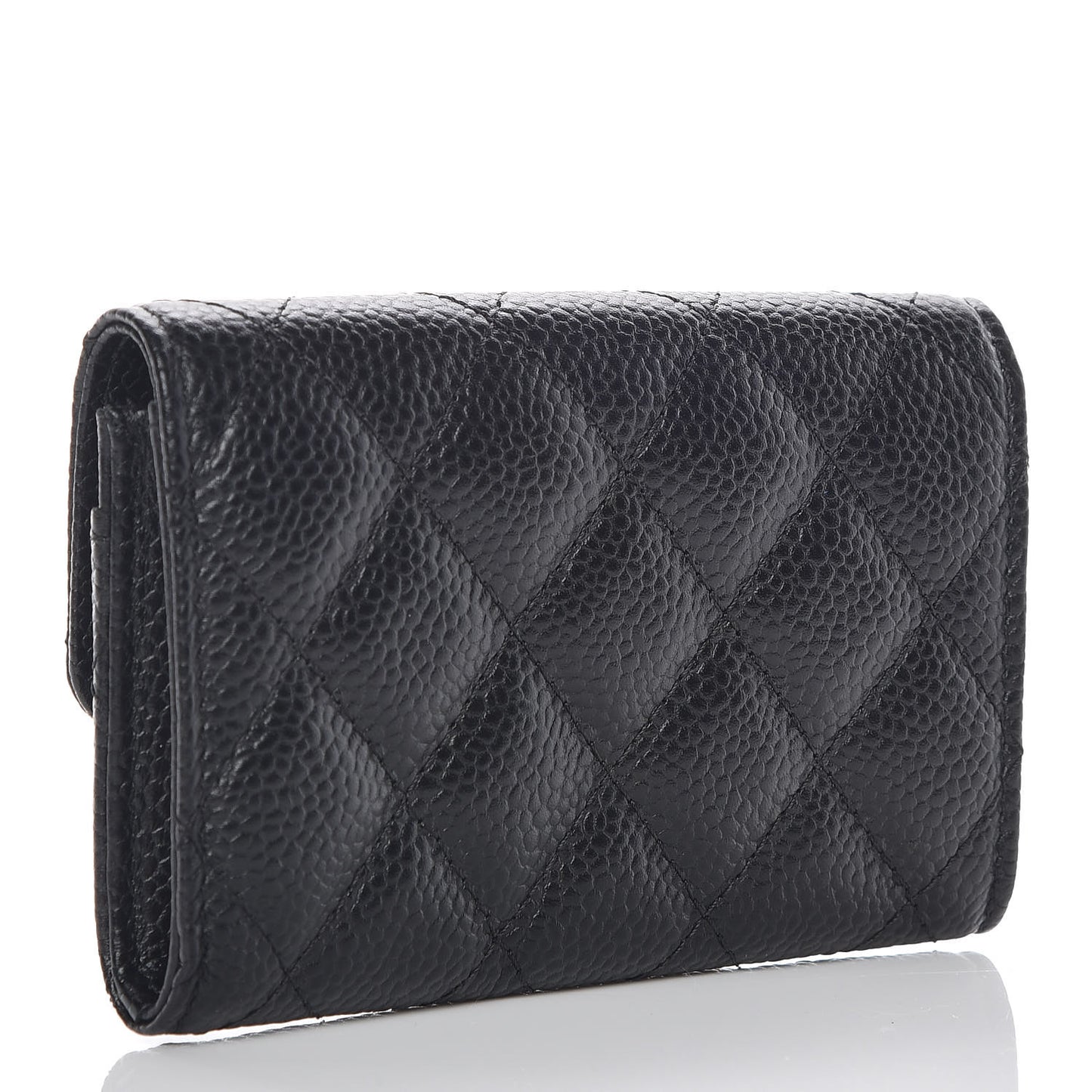 Caviar Quilted Flap Card Holder Black